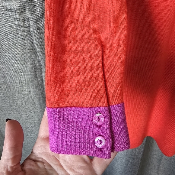 Trina Turk Red and Purple Long Sleeve Dress - Picture 4 of 6